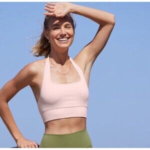 NEW Fabletics Piper Seamless Bralette Bra Pale Pink Medium Halter Style NWT